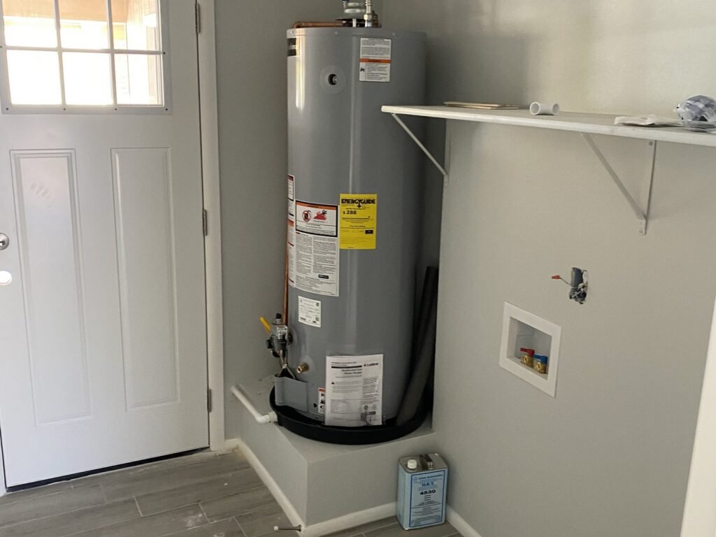 New water heater installed in a utility room
