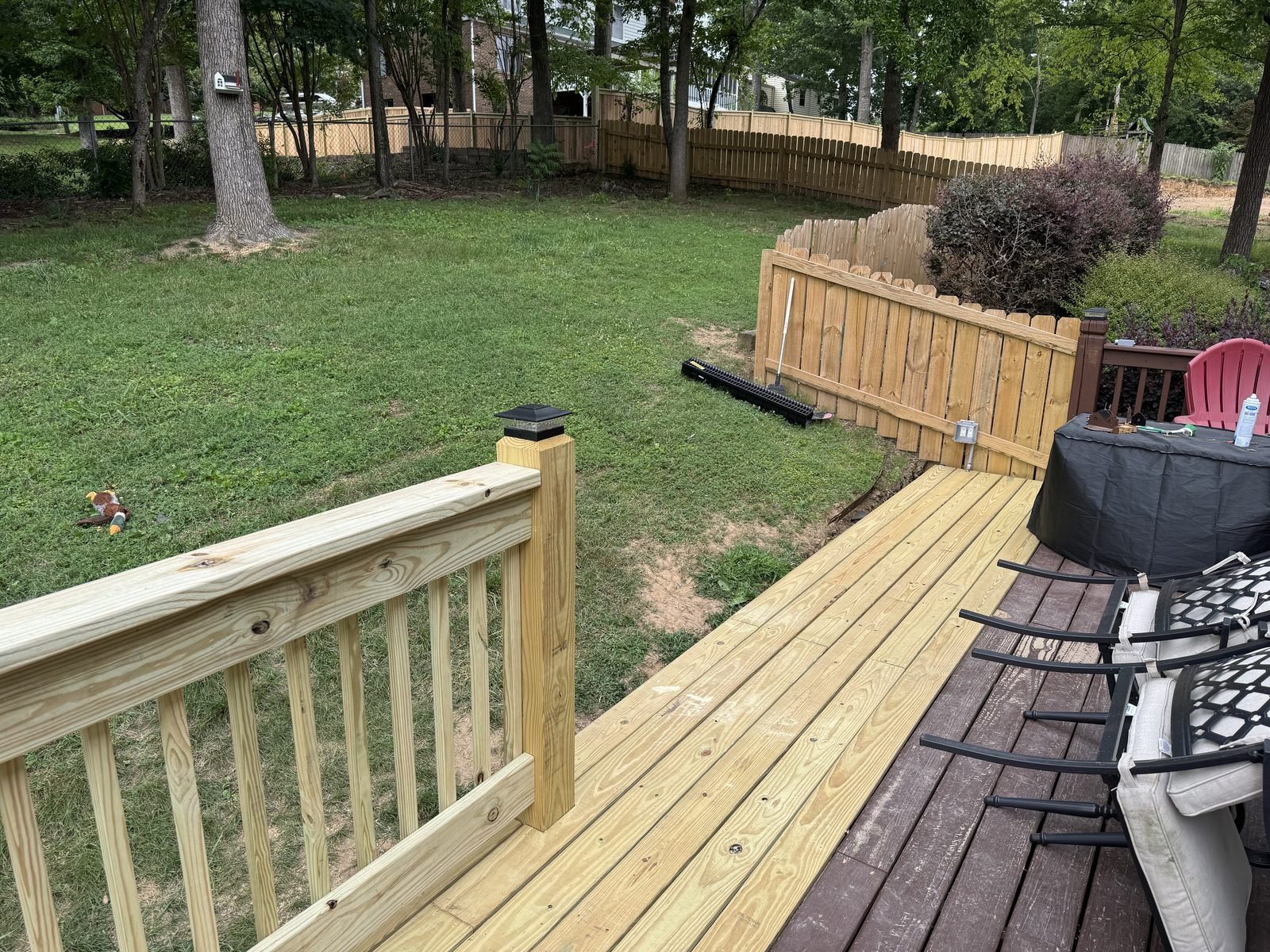 Finished deck stairs with new railing